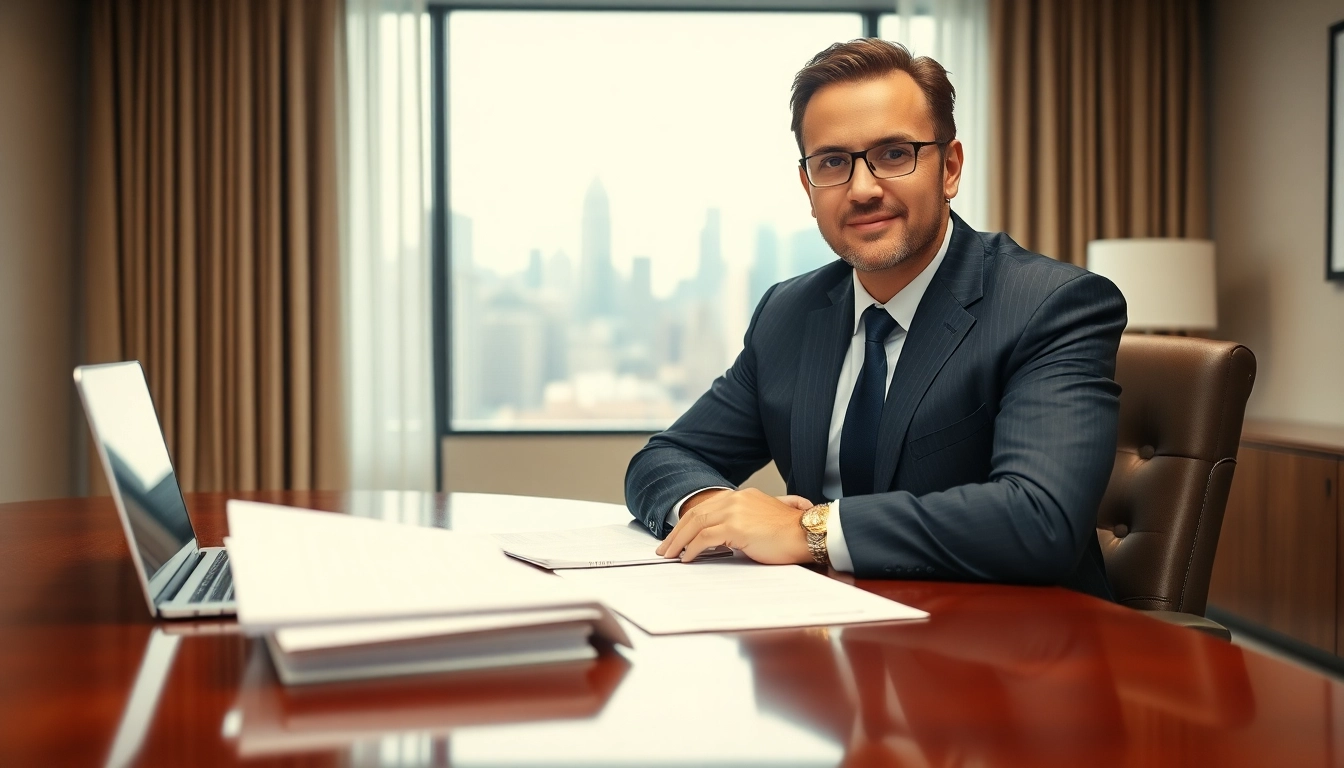 Eminent domain lawyer discussing legal strategies in a modern office setting.